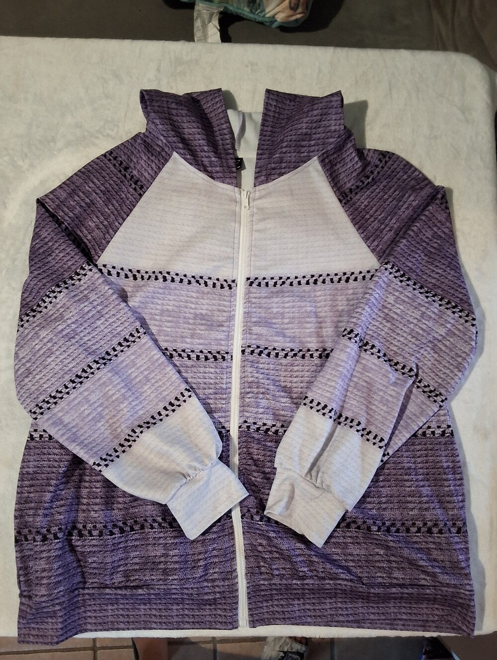 SHEIN Curve Purple and White Striped Zip Hoodie